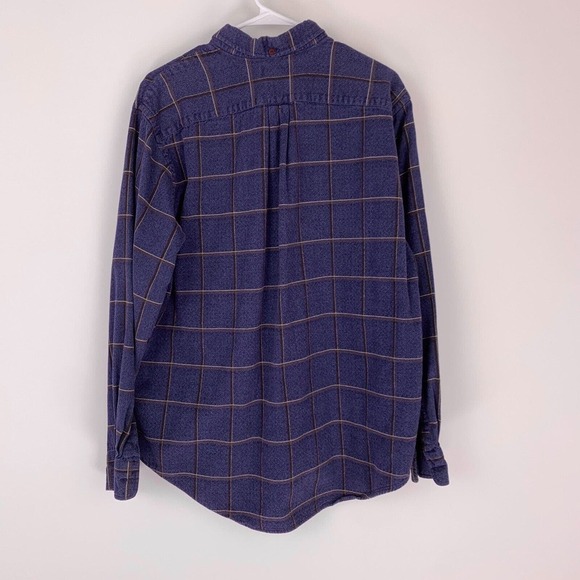 Vintage Lands's End Blue Grunge Plaid Button Shirt Mens Large 16 - Picture 5 of 5